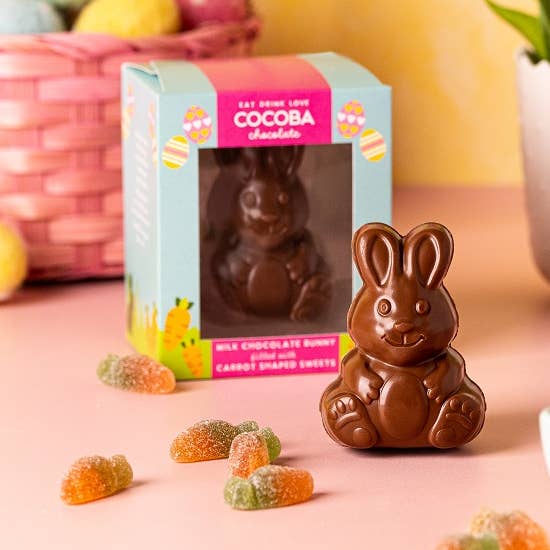 Melkchocolade Konijn Karakter met Jelly Wortels voor wholesale door Cocoba