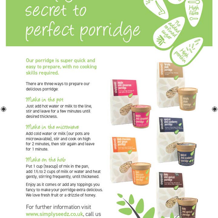 Simplyseedz - Wholesale Oats - Simply Plain Quick Porridge Oats (9 x 60g Pots)