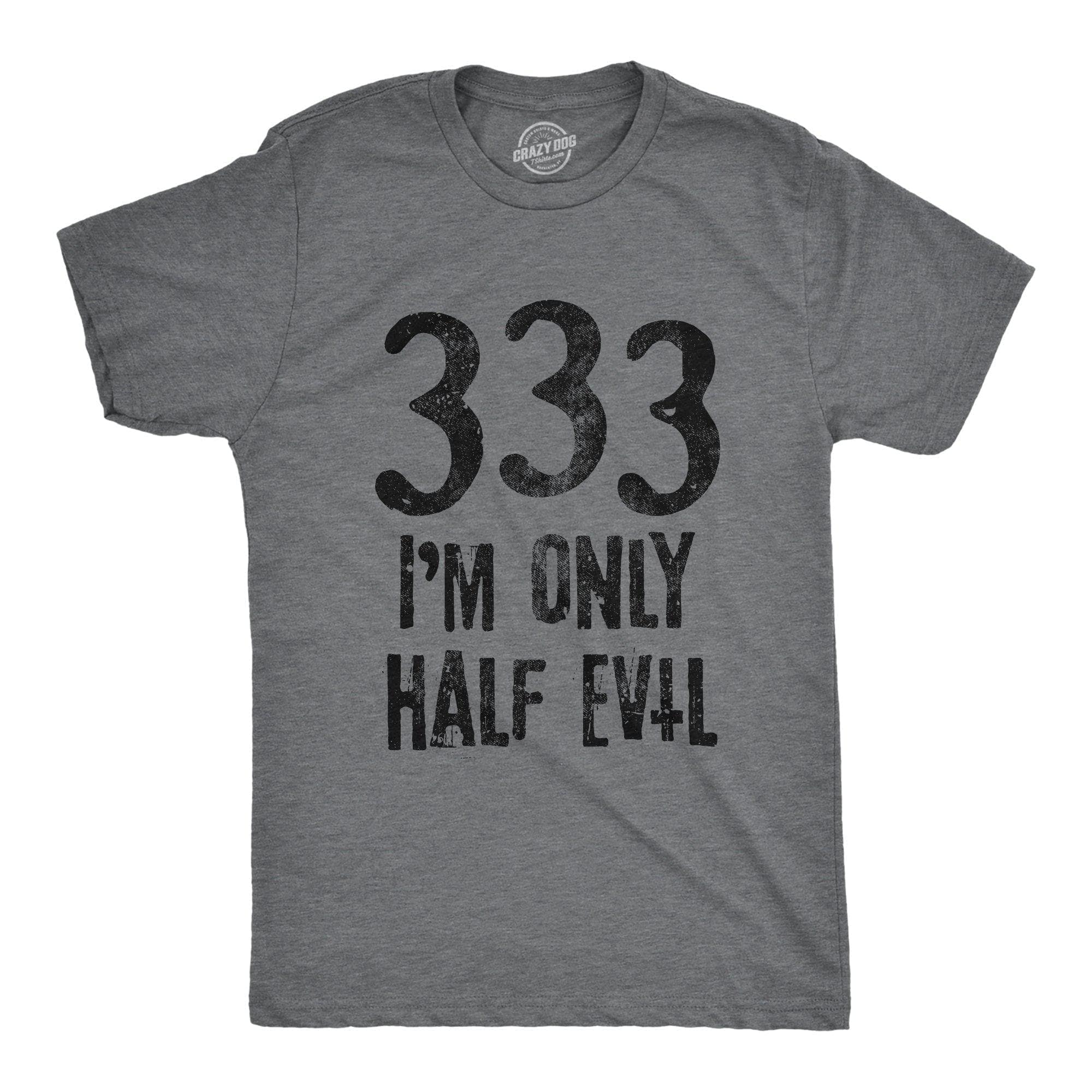 Dark Heather Grey 333 I'm Only Half Evil Men's Tshirt Halloween Graphic Tee for wholesale on Faire0