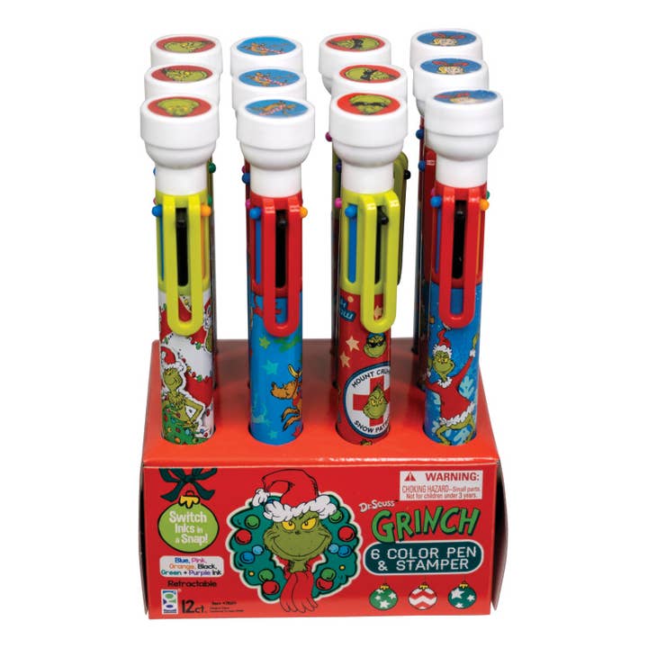 Geddes - Venta al por mayor Bolígrafo - Lápiz de 6 colores Grinch con sello 12/pantalla