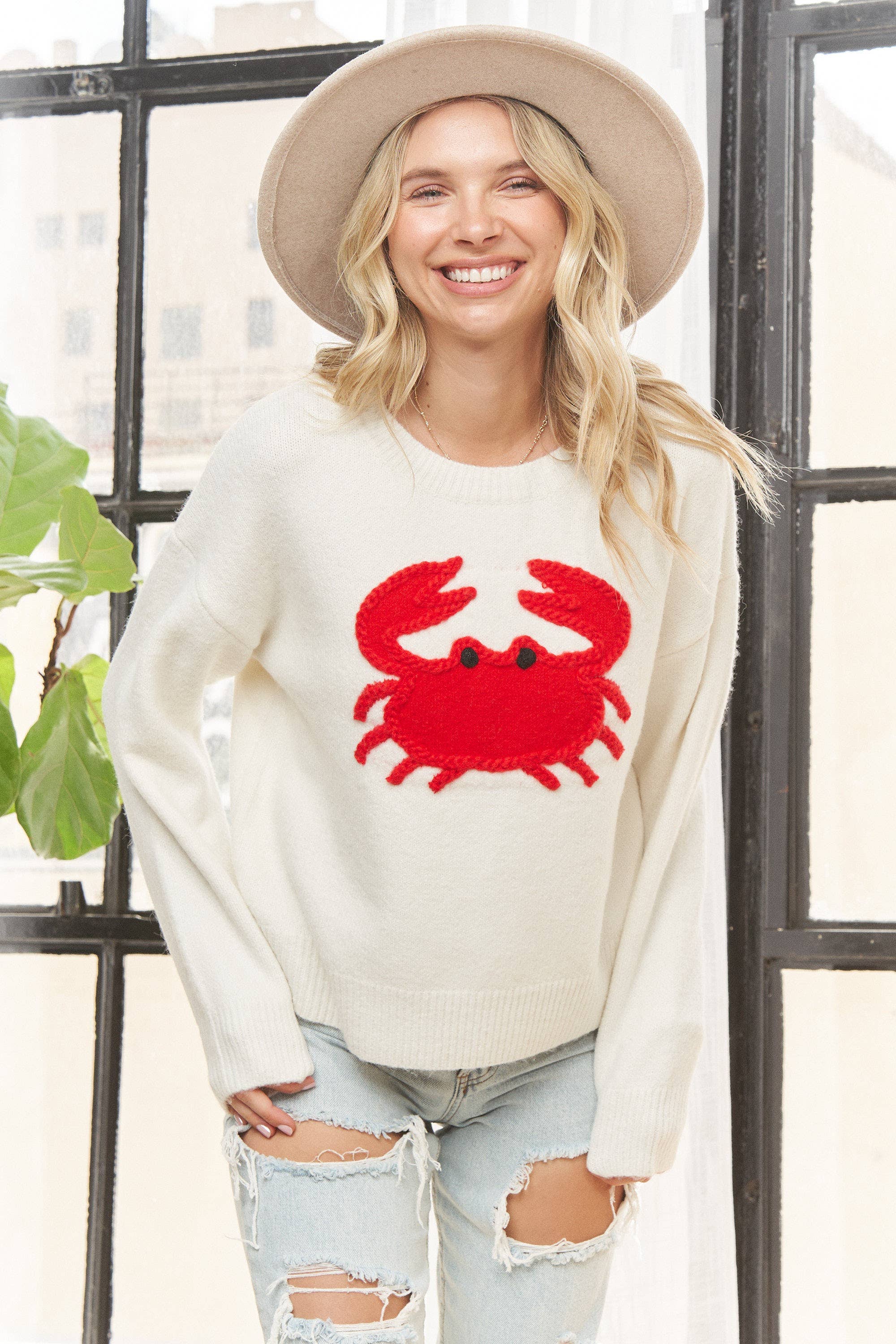IVORY LESW3926 - PULLOVER SWEATER WITH CRAB KNIT GRAPHIC for wholesale on Faire