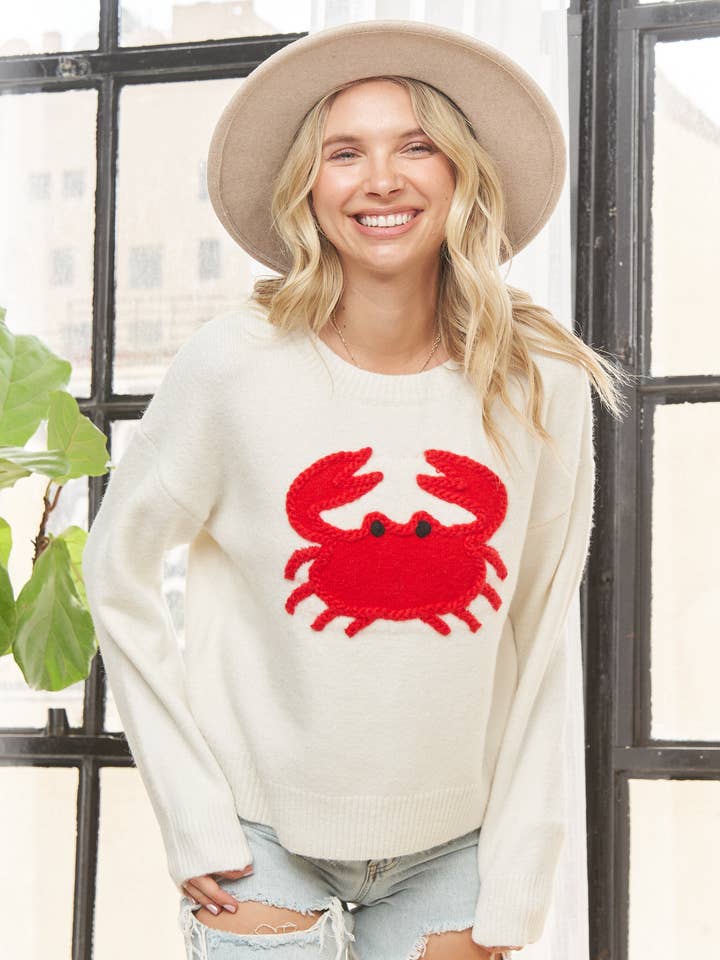 IVORY LESW3926 - PULLOVER SWEATER WITH CRAB KNIT GRAPHIC for wholesale on Faire0