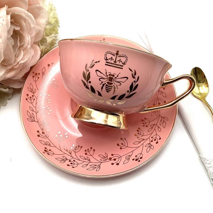 Gylden Bi Rose Blush med Guld Tekop og Underkop for engroshandel hos All Little Cute Things