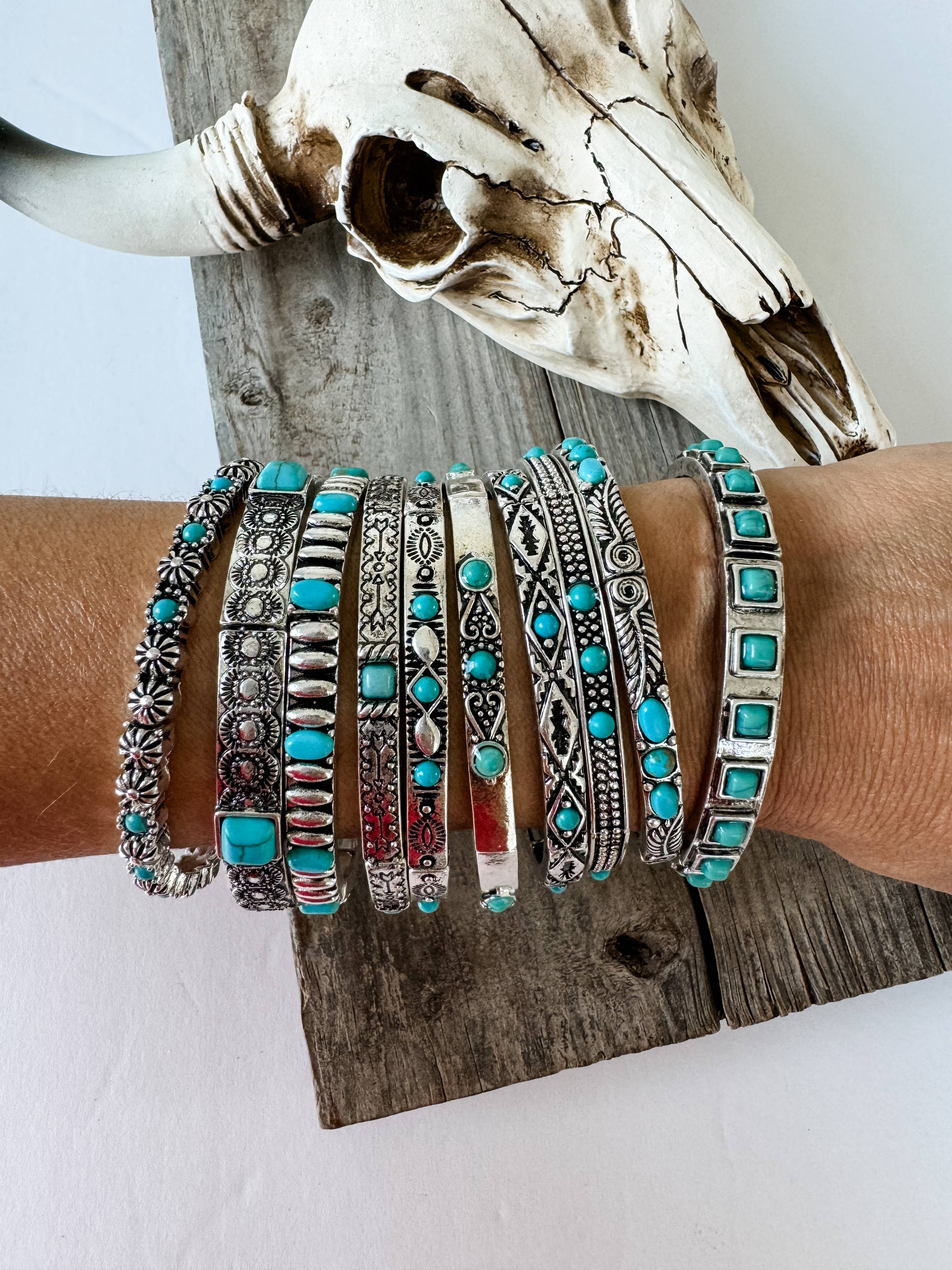 Boho Ranch Shop - Vente Bracelet jonc - Bracelet extensible Western en pierre turquoise 3