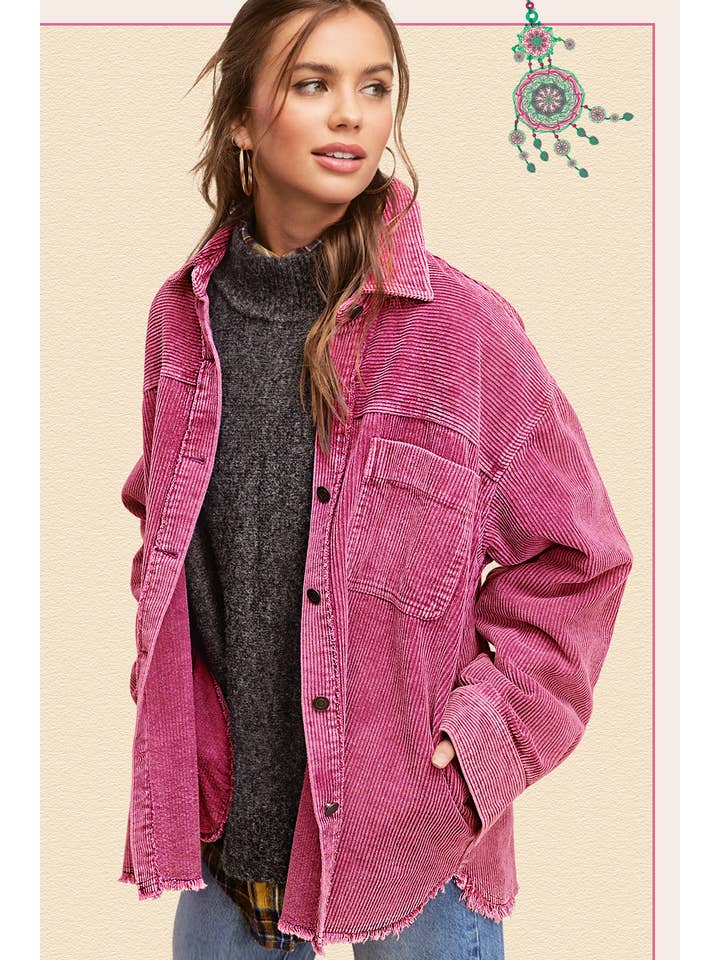 La Miel - Wholesale Shirt Jacket/Shacket - Women’s - JKT1727-Oversized Washed Fabric Corduroy Button Down Jacket9