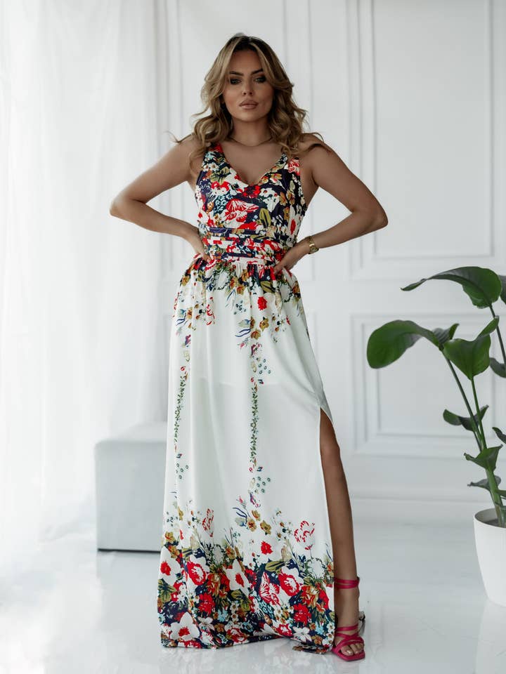 Maxi-jurk "Tropische Bloei" – V-hals voor wholesale door LILY MCBEE