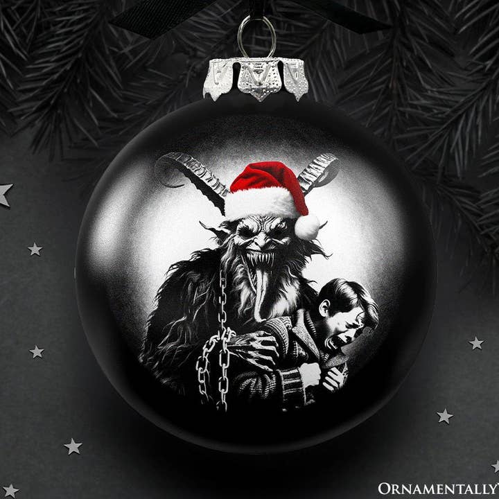 Krampus Christmas Spooky Portrait Glass Ornament for wholesale by OrnamentallyYou