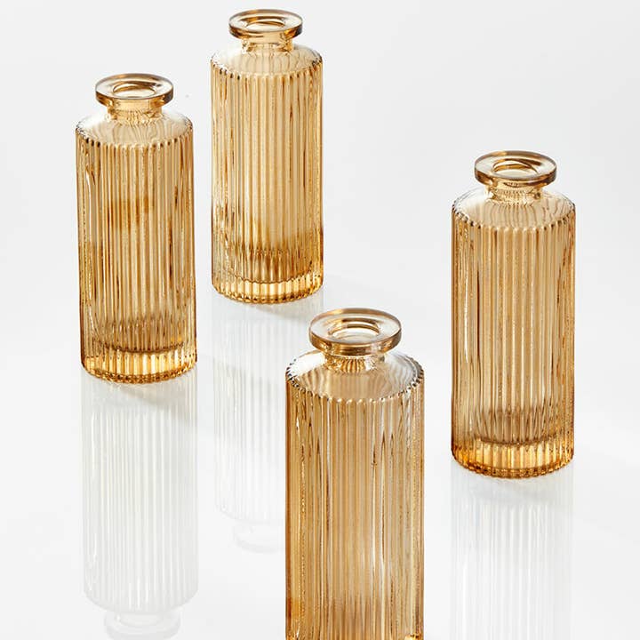 Jamali Garden - Wholesale Vase - Amber Pleated Glass Bottle Bud Vase