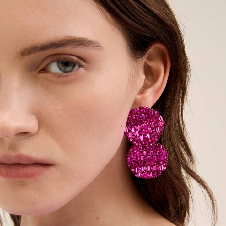ELIS EARRINGS DANGLING STONES FUCHSIA - N64 for wholesale by NALI'