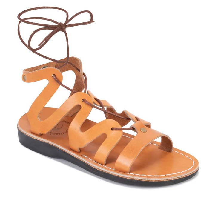 Emma - Sandale à lacets en cuir | Tan pour la vente par Jerusalem Sandals