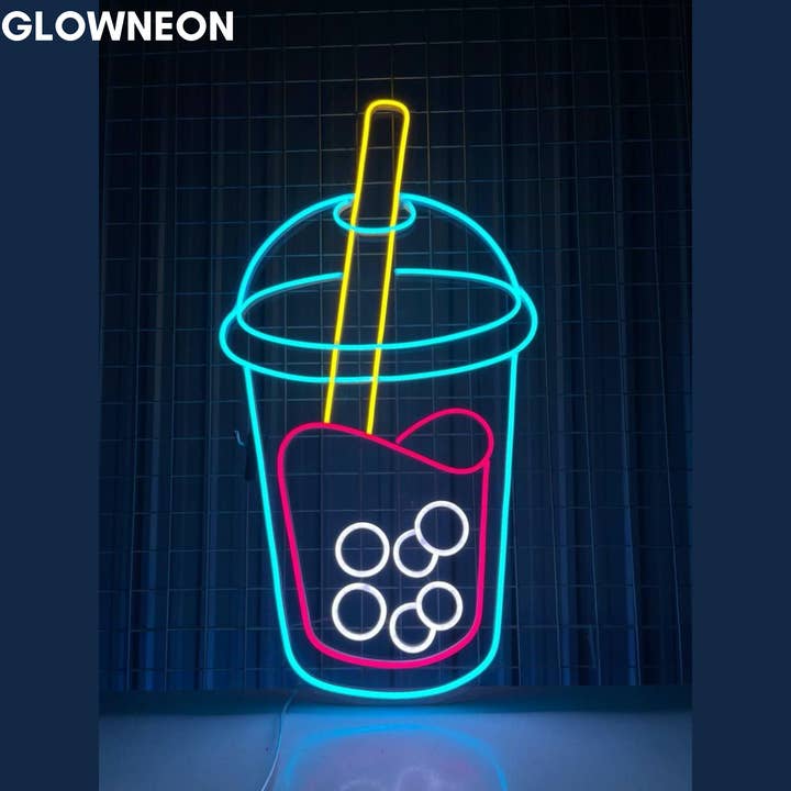 Glow Neon - Venta al por mayor Letrero de neón - Letrero de neón de té con burbujas Bubble Milk Tea, señal LED, arte de té Boba