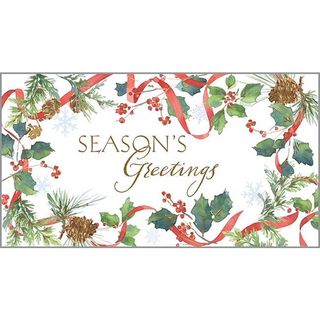 GINA B DESIGNS - Wholesale Season's Greetings Card - Money Gift Card Holder- Garland & Ribbon