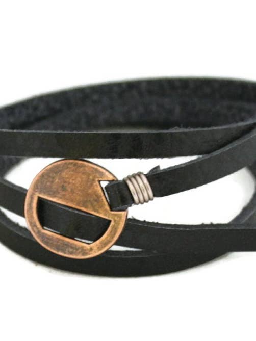 Wrapped Black Leather Essential Oil Bracelet for wholesale by Destination Oils