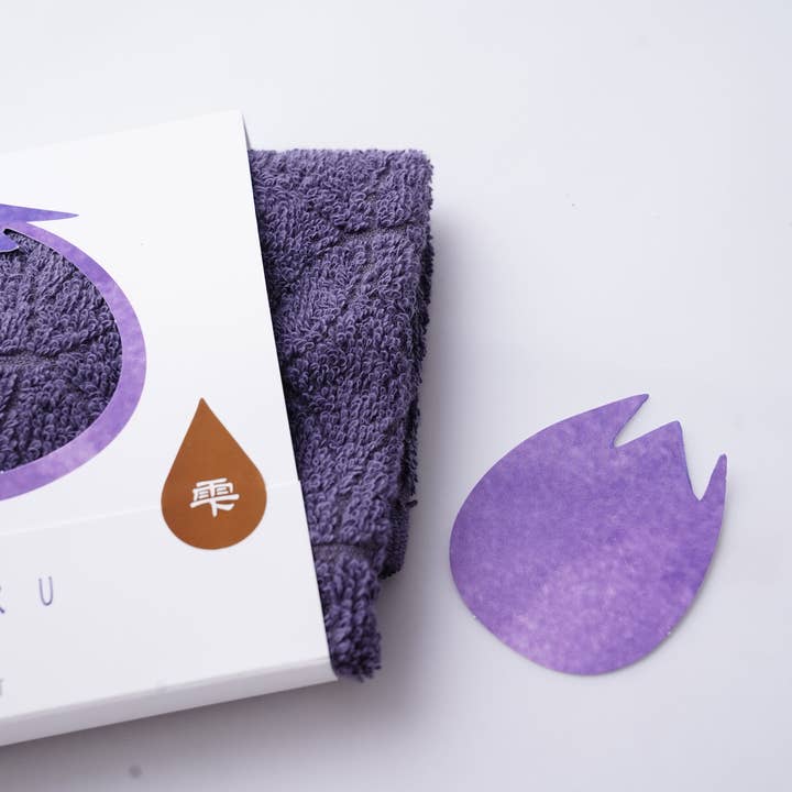 thies 1856 ® x Fukuroya Shizuku Handkerchief Pocket Towel natural dyed eggplant dusky purple for wholesale on Faire2