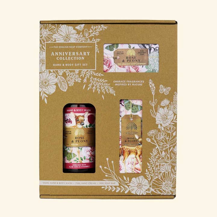 Anniversary Rose and Peony Hand and Body Gift Box for wholesale by The English Soap Company