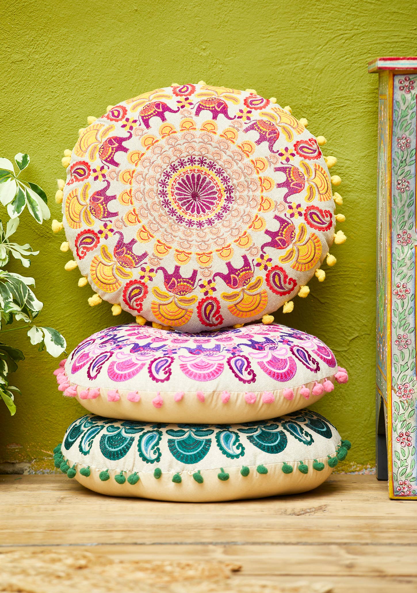 Namaste - Wholesale Floor Pillow - Round Embroidered Mandala Cushion3
