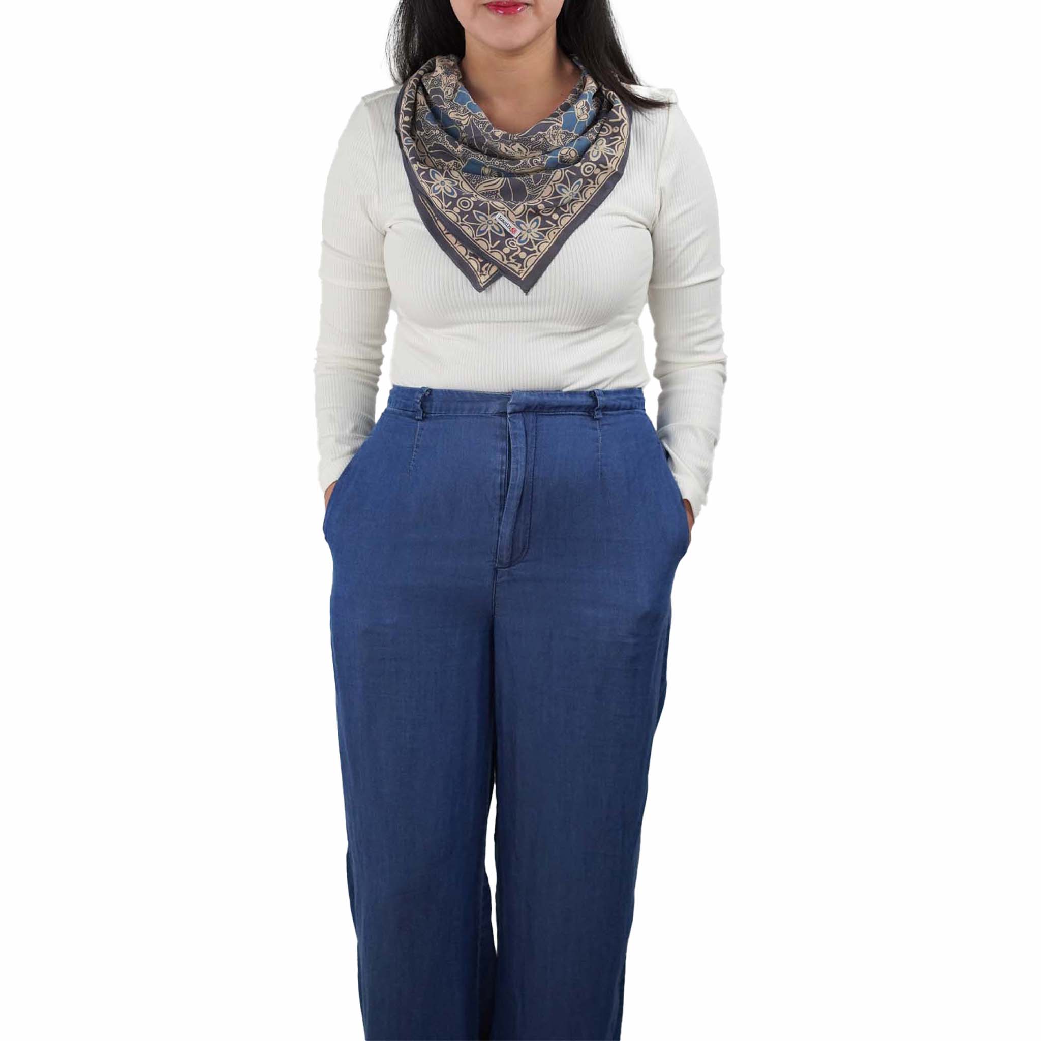 Kasih Co-op - Wholesale Bandana - Unisex - Hand Dyed Batik Bandana Spotted Flower, Grey, Blue, Hair Cover Scarf, Cotton7