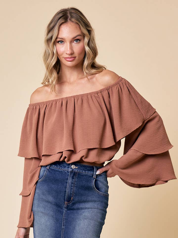 ST3815A CAPPUCINO-OBERTEIL MIT SCHULTERFREIEM RÜSCHEN für den Großhandel von Saints & Hearts