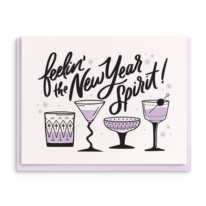New Years Spirit - Letterpress New Year's Greeting Card for wholesale by Dahlia Press