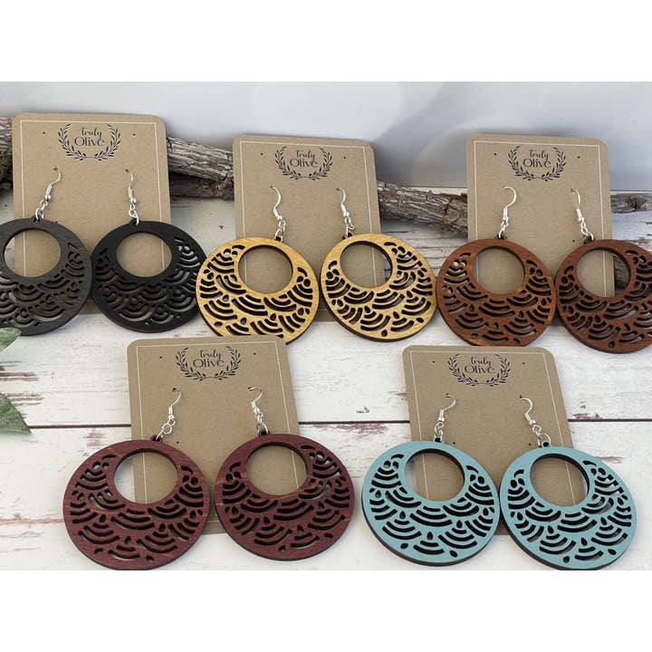 Truly Olive - Wholesale Dangle Earrings - Japanese Style With Circle Shape Wood Earrings4