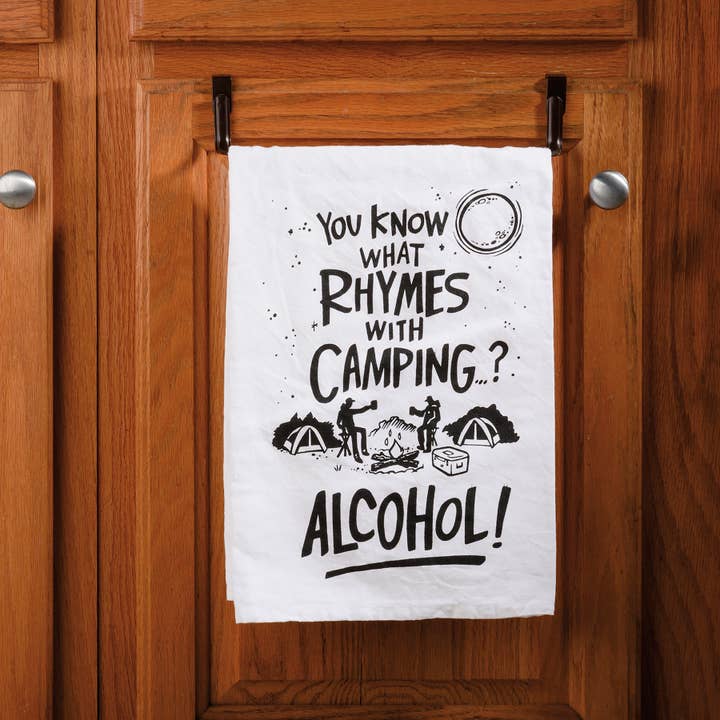 Primitives by Kathy - Wholesale Tea Towel - Rhymes With Camping Alcohol Kitchen Towel