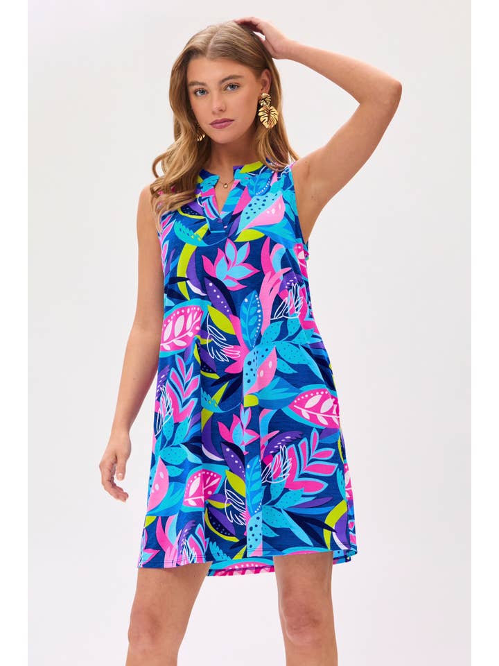 ROYAL Tropical Print Sleeveless Mini Dress for wholesale on Faire