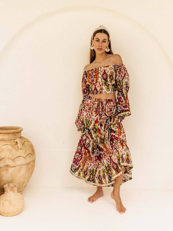 I AM PYLGRYM - Wholesale Skirt – Women’s - Diva Long Skirt - Moon Beam Ikat2