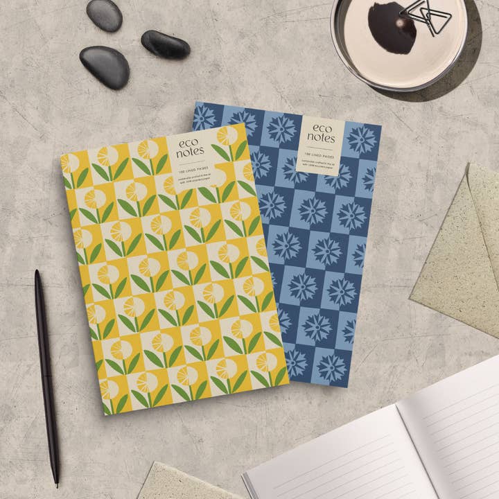 Bird & Co Studio – wholesale Notebook – Dandelion Wildflower Geometric Recycled Notebook - A5 Lined2