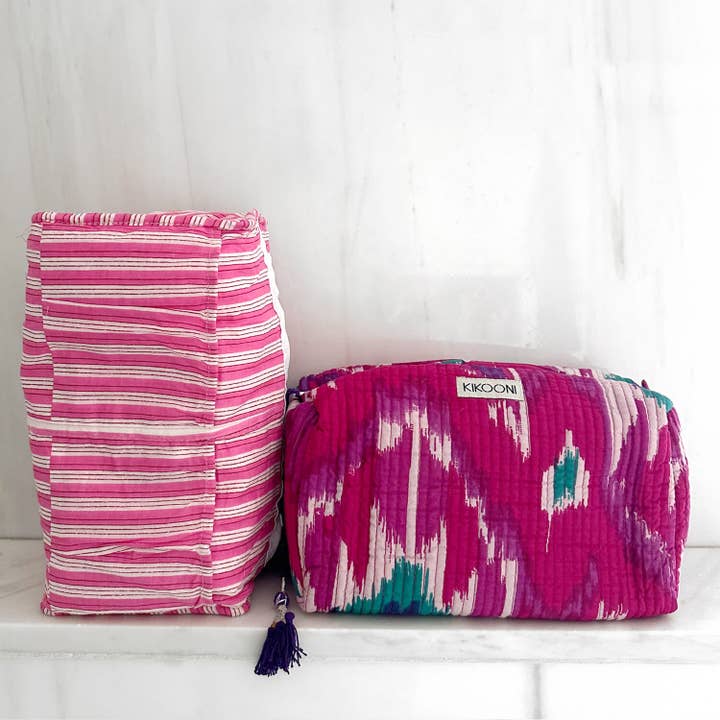 handmade cosmetic bag "Purple Ikat" for wholesale by kikooni