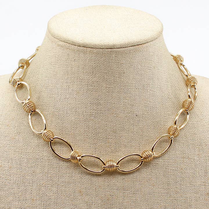Gold Open Chain Textured 16"-18" Necklace for wholesale by What's Hot