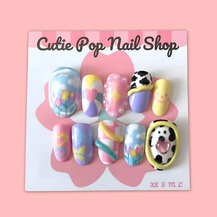Dreamy Pastel Press-on Nails – Kawaii Clouds & Hearts for wholesale by Cutie Pop Nail Shop