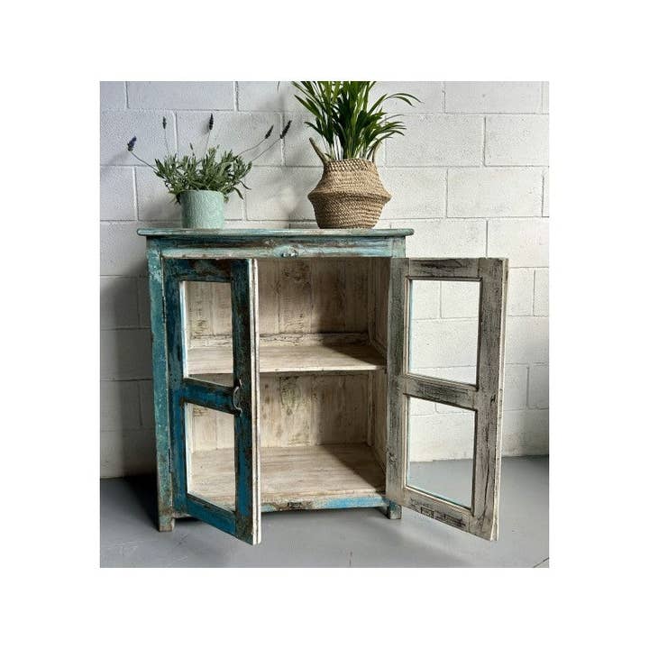 Paloma Black (Casa Natura Design, S.L.) - Wholesale Cabinet - 2 Tone Mediterranean Blue Patina Wood 2 Door Cabinet4