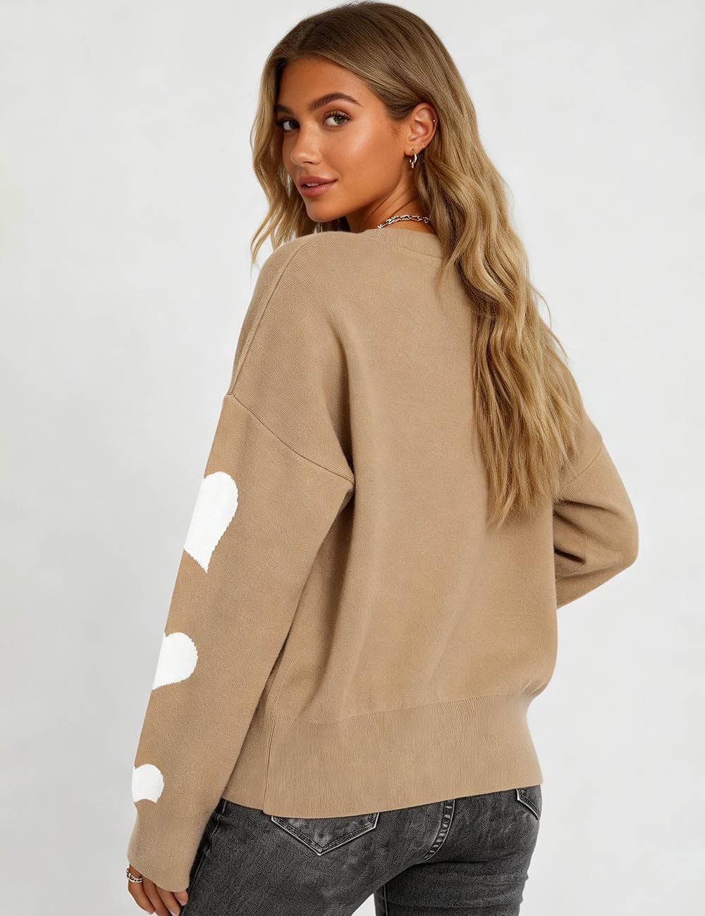 Sweetkama – Cardigan - Mulher por atacado – Cardigan feminino com coração e botões, gola redonda, modelo 23689