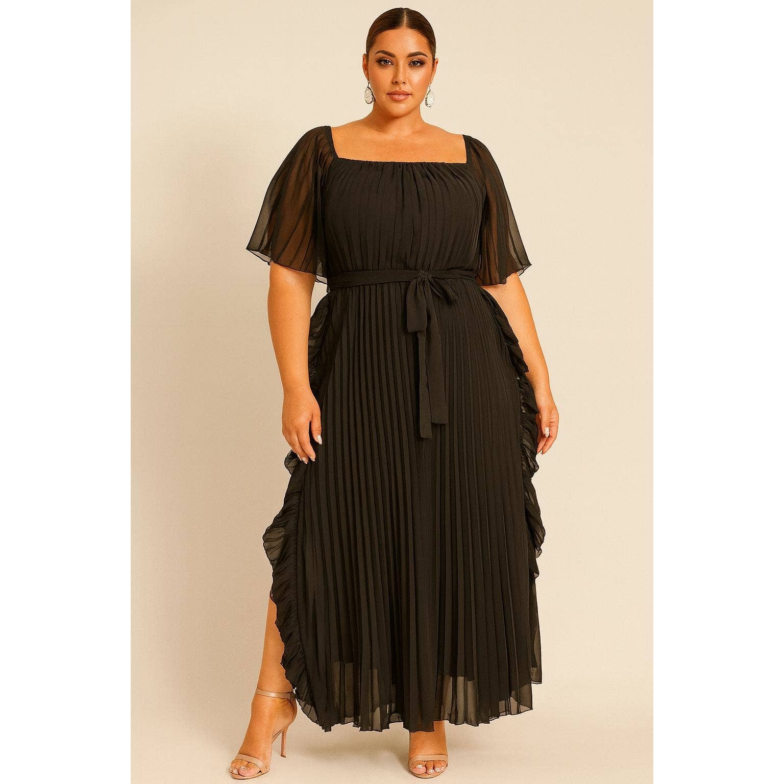omgstyles – Engroshandel Kjole - Dame – Plus size plisseret maxikjole1