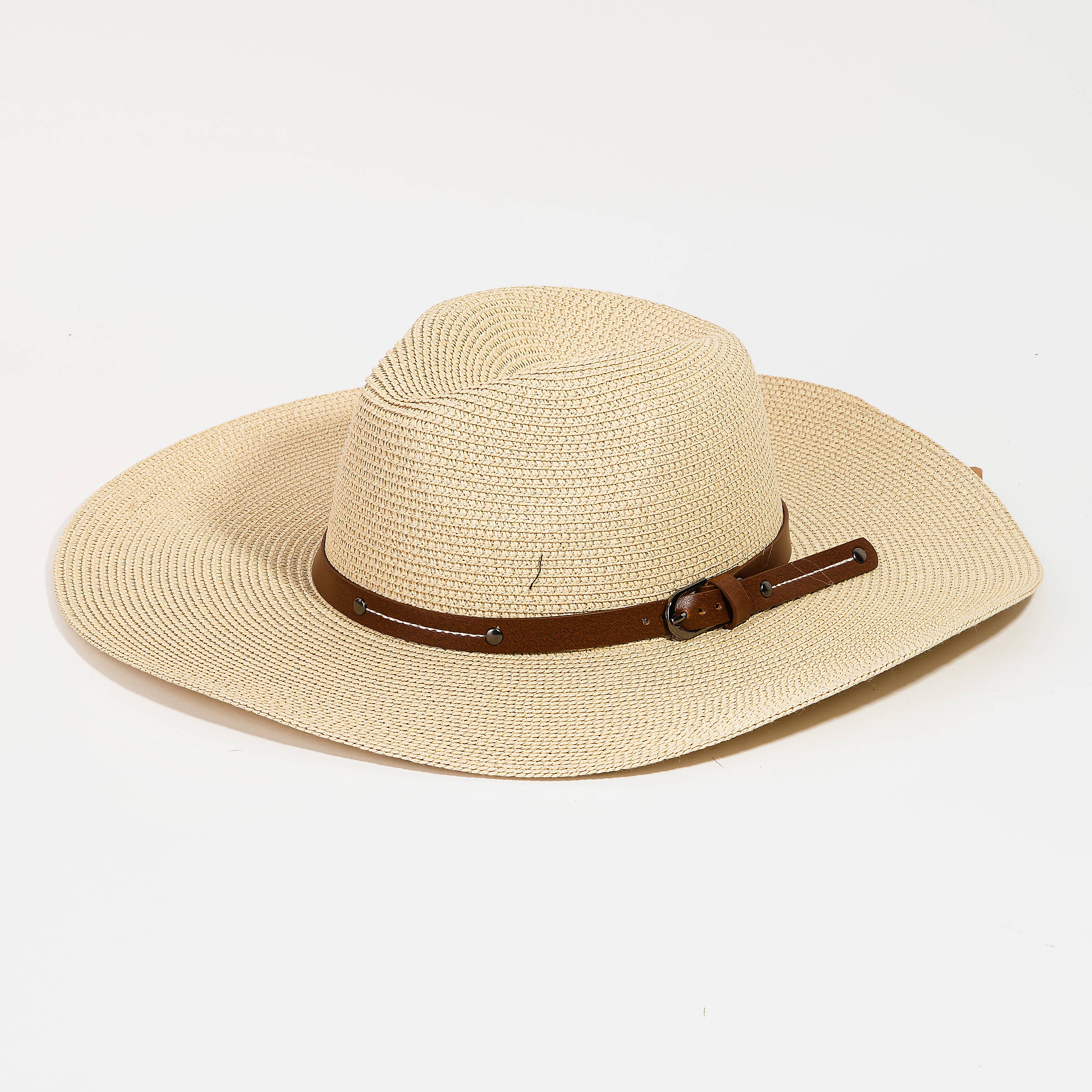 Collections by Fame Accessories - Wholesale Straw Hat - Women's - Woven Buckle Band Fedora Hat2