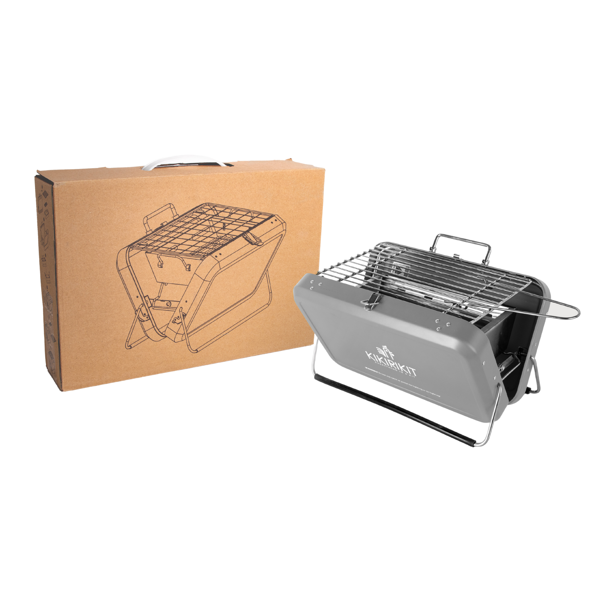 KIKIRIKIT – Ferramentas para churrasco por atacado – Kit Básico de Churrasqueira Portátil Dobrável Cinza Carvão0