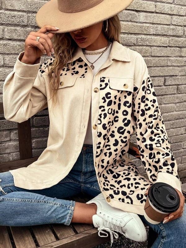 HIDDENBRAND - Wholesale Shirt Jacket/Shacket - Women's - Leopard-Print Single-Breasted Midi Jacket