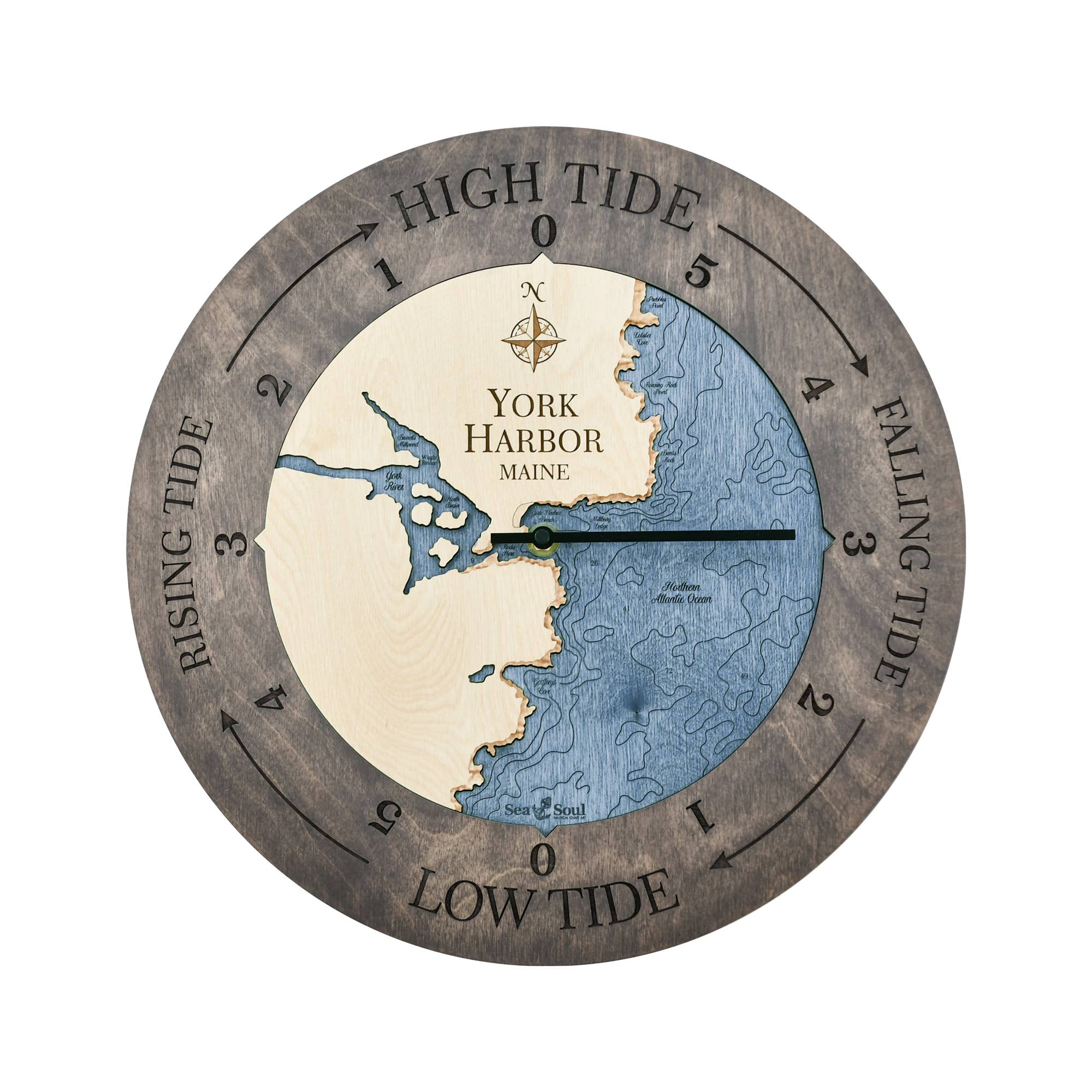 Sea & Soul Nautical Chart Art - Vente Horloges murales - Carte de profondeur d'eau de la côte du Maine158