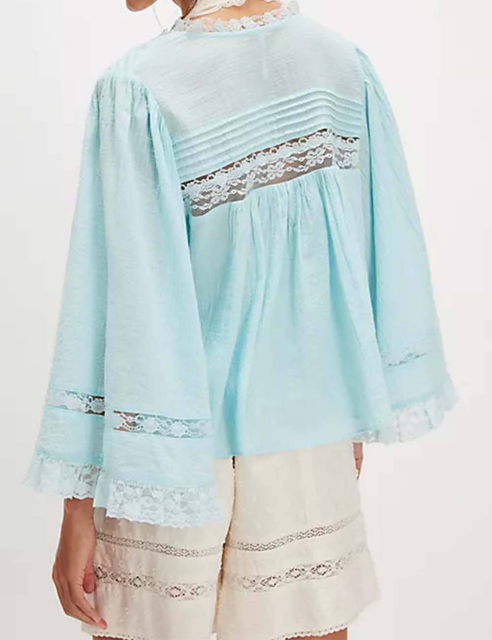 Sweetkama - Wholesale Blouse – Women’s - Ladies Solid Color Eyelets Ruffle Lace Blouse2