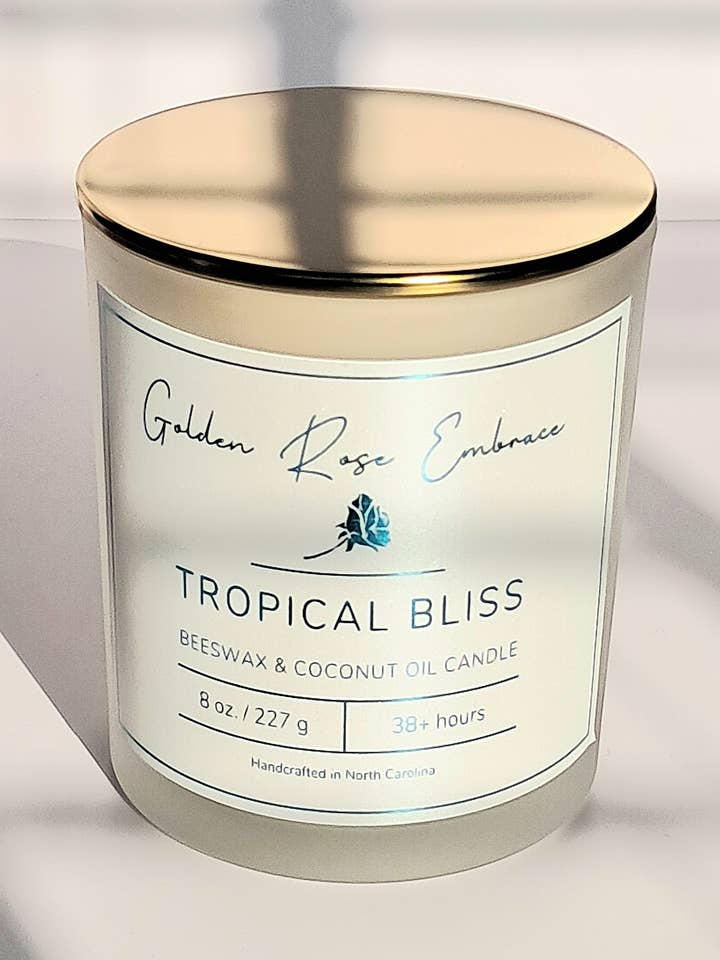Candela in cera d'api da 8oz Tropical Bliss per la vendita all'ingrosso da parte di Golden Rose Embrace