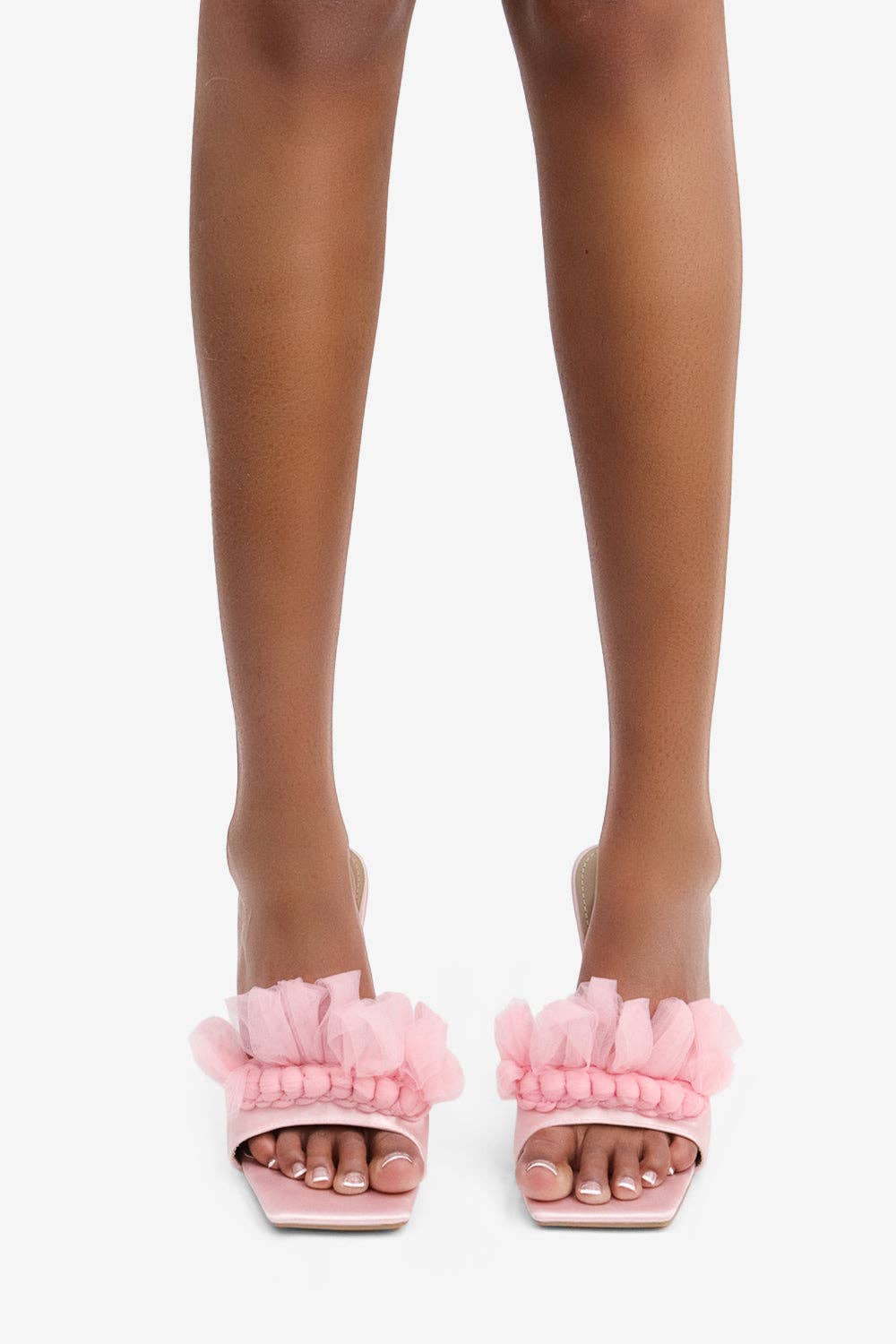 Lemonade Shoes - Wholesale High Heels - Women's - MADE YOU LOOK - Satin Ruffle Square Toe Heel, Clear Stiletto16