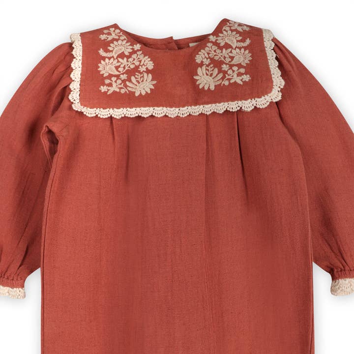 Sienna Vena Embroidery Collar Baby Jumpsuit & Headband (Organic) for wholesale on Faire1