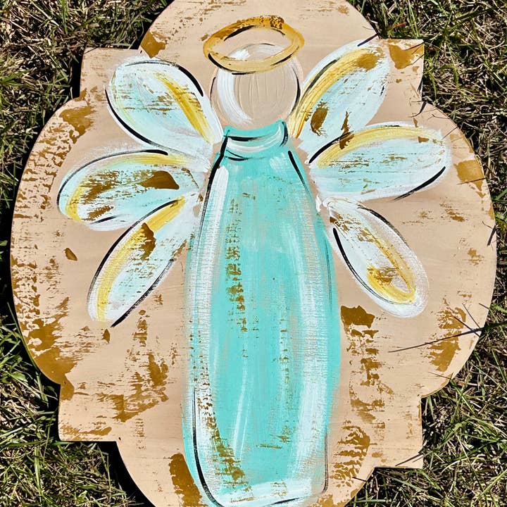 Sunflower Soul Art - Wholesale Door Hanger - Hand painted angel door hanger, 21”