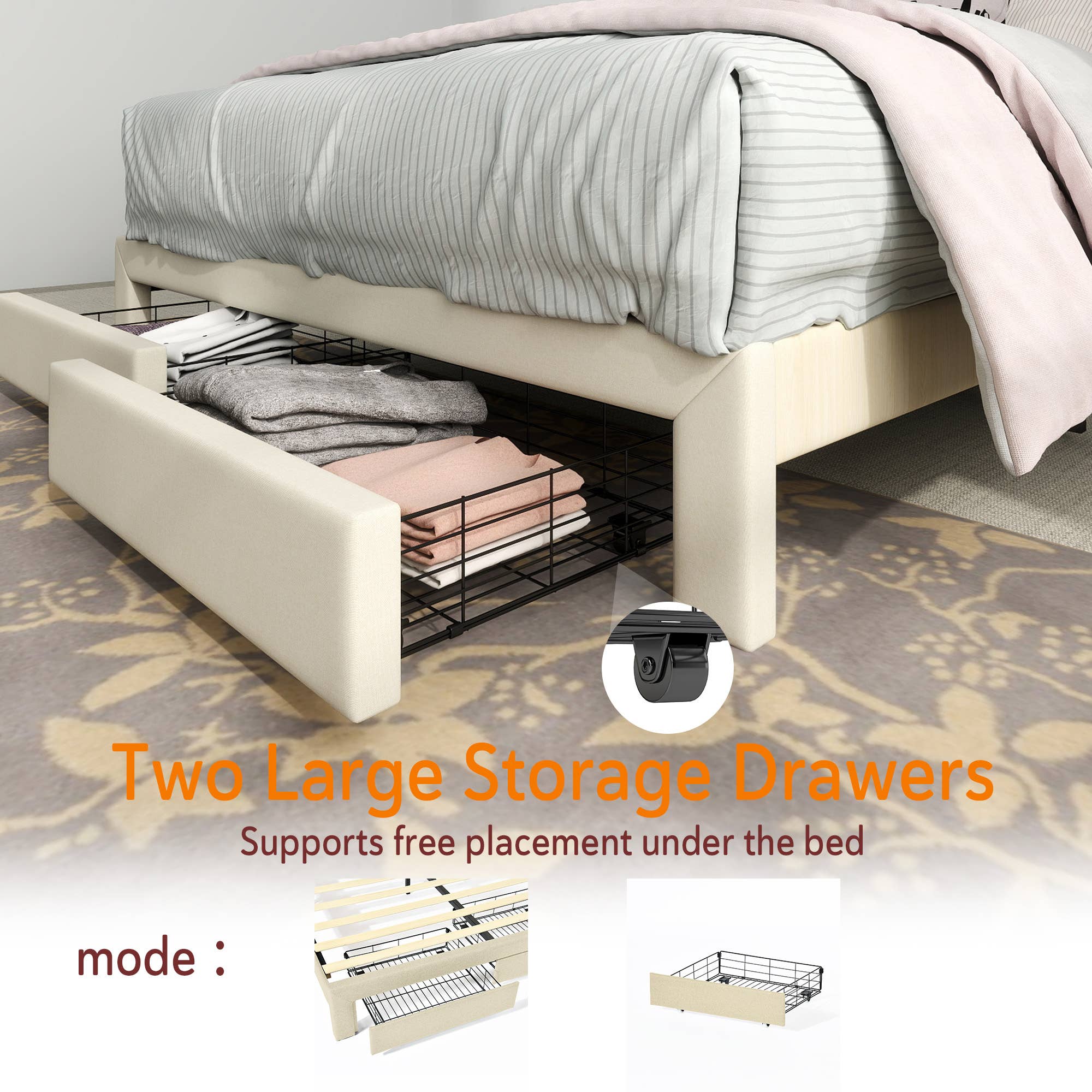 HOMYCASA DESIGN INC - Wholesale Bed - Queen/Twin Bed Frame - Drawers, USB, Beige8