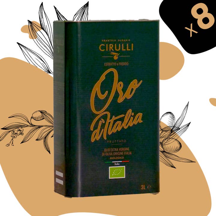 8 Lattine di olio extravergine Biologico • 8 X 3 Litri per la vendita all'ingrosso da parte di Olio Cirulli