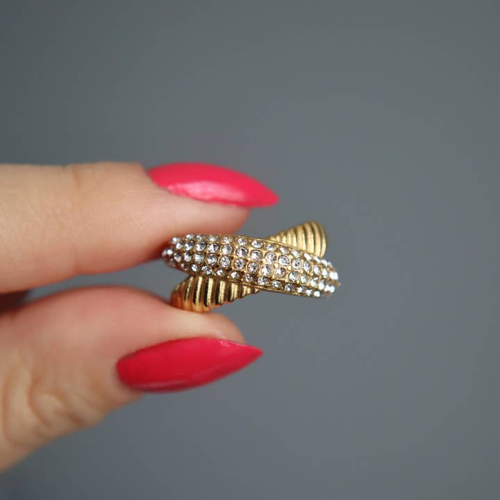 JESSA Jewelry - Wholesale Cocktail/Statement Ring - Riley Ring | Gold Pave Statement Ring