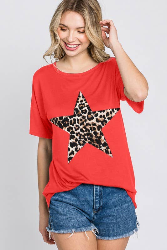 HEIMISH - Vendita all'ingrosso Tunica - Donna - ST1877-11 TOP CON STAMPA ANIMALE LEOPARDO E PATCH A STELLA0