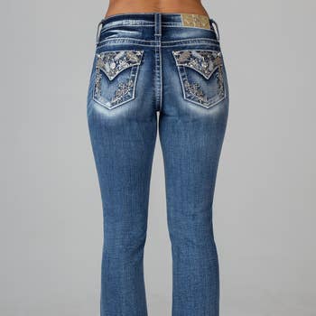 Women's MISS ME HIGH RISE BOOT CUT DENIM JEANS w/ Crystals back pocket 10  SIZES!