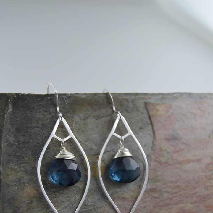 Sterling Silver London Blue Topaz Earrings – leaf drop for wholesale by Whitelotus Design