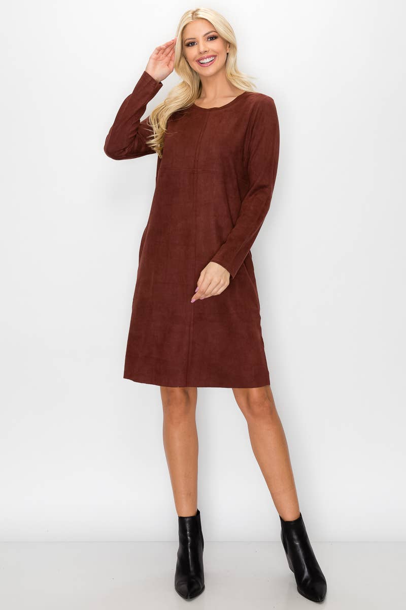 Joh Apparel - Vendita all'ingrosso Vestito - Donna - Abito con scollo rotondo in pelle scamosciata elasticizzata Aurora senza tasche22